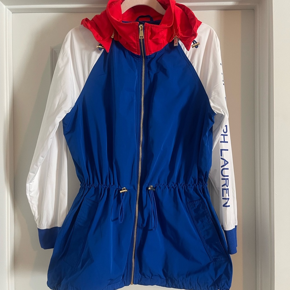 Lauren Ralph Lauren Womens Retro Colorblock Windbreaker Jacket Blue/Red/White M